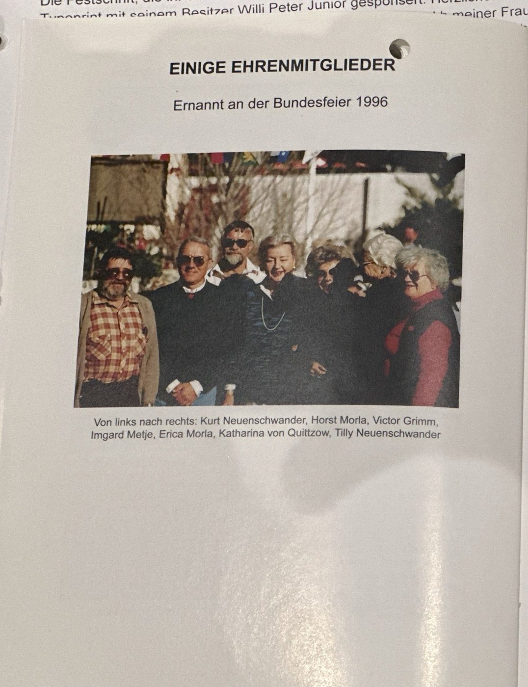 Honorary members named at the Bundesfeier 1996 · Festschrift, p. 28