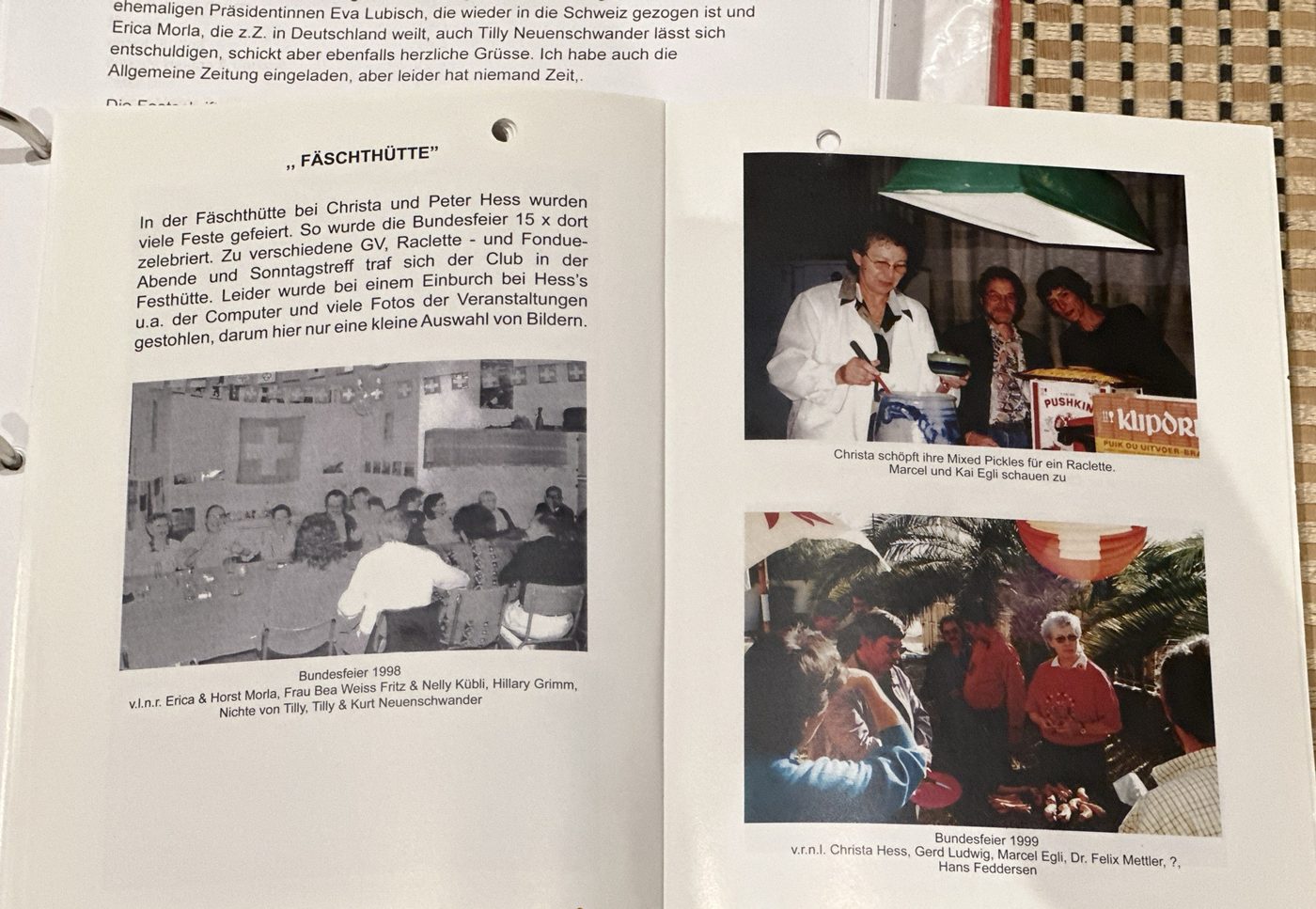 The Fäschthütte of Christa and Peter Hess: Bundesfeier 1998 and 1999 · Festschrift, pp. 30–31