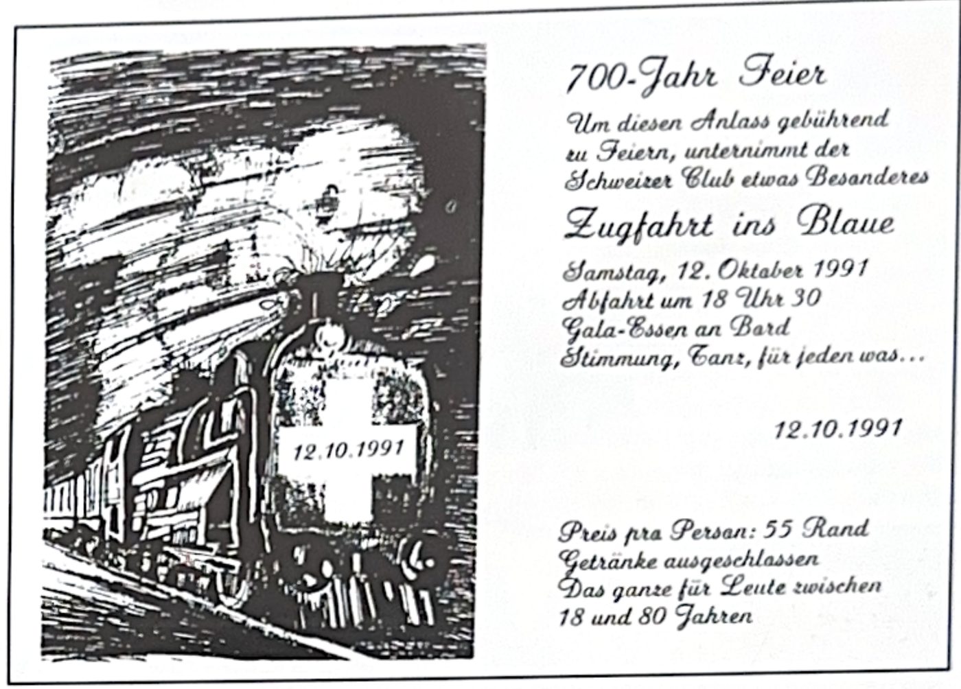 12 October 1991: the invitation to the 700-year journey by train · Chronicle 1994, p. 35